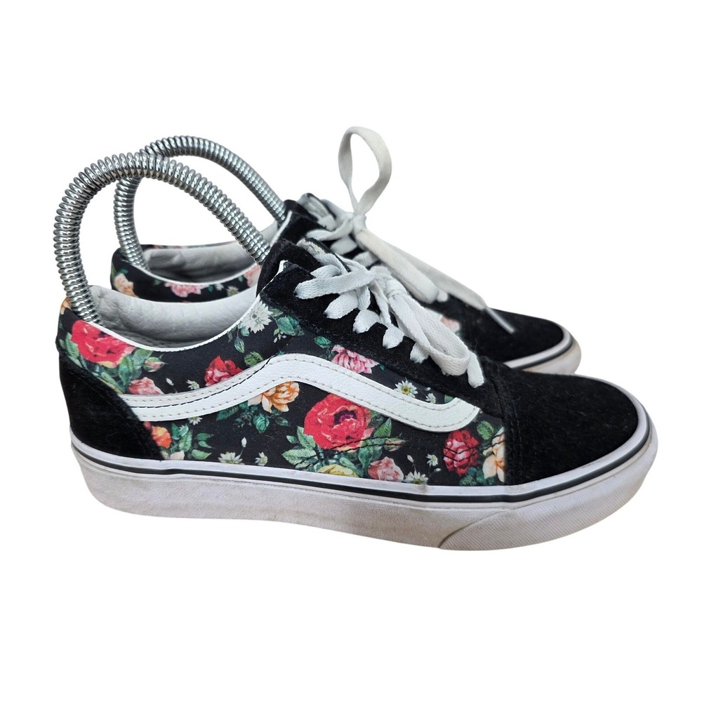 Vans Old Skool Sneakers Womens 6.5 Black Garden Floral Rose Suede Platform